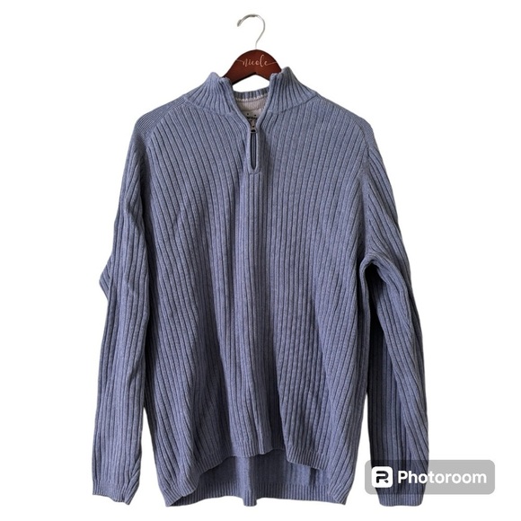 Mens Tommy Bahama Sweater 1/2 Zip Size L Cotton Blue Long Sleeve - Picture 1 of 4